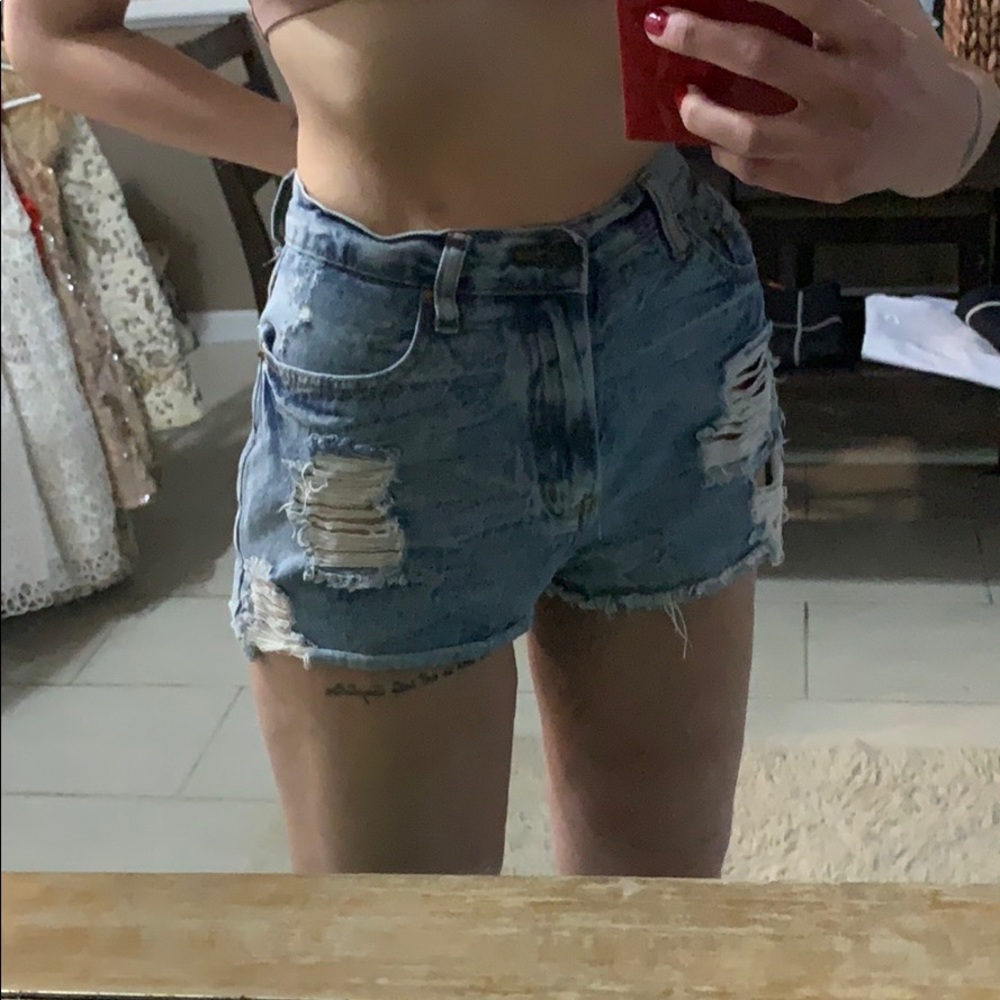 Large distressed high waisted jean shorts